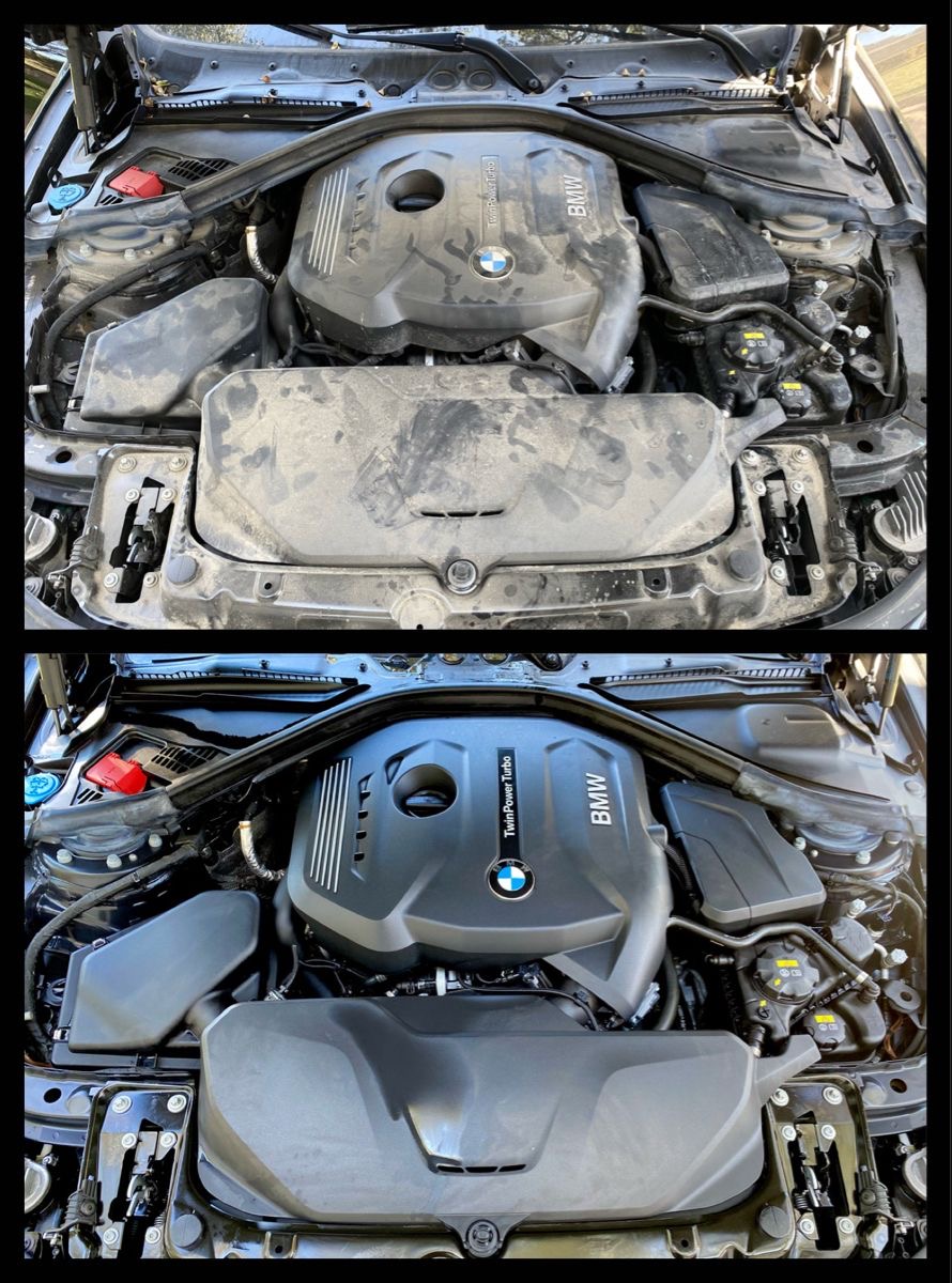Engine Bay Detail — before and after